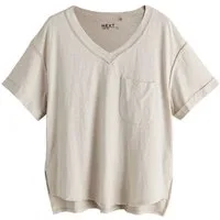Next V-Shirt Kurzarm-T-Shirt mit V-Ausschnitt und Leinenoptik (1-tlg)