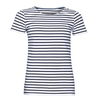 SOLS Womens/Ladies Miles Striped Short Sleeve T-Shirt (Weiß/Navy)