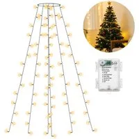 Aigostar LED-Lichtervorhang Lichterkette Weihnachtsbaum mit Batterie 1.8m Warmweiß, IP44, 8 Modi, Timerfunktion
