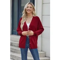 Arach&Cloz Strickjacke Damen Cardigan Strickmantel V-Ausschnitt Langarm mit Knöpfen für Frühling Herbst