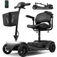 LVHOM Elektromobil faltbar Seniorenmobil, 4-Rad-Elektroroller, Rw. 25km, 12Ah, 250 W, 6 km/h, (abnehmbar Blei-Säure-Ionen Batterie + Handy-Ladeanschluss + vorderer Aufbewahrungskorb + abnehmbar/atmungsaktiv/höhenverstellbarer Sitz + verstellbarer Len