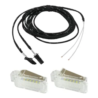 Original Kufatec Adapter Kabel Kabelbaum Einstiegsleuchten Türbeleuchtung vorne + LED Leuchten (Weiß) für VW T5 7E 2009-2015 / T6 SG 2015-2019 Multivan