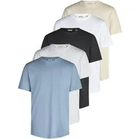 ONLY & SONS T-Shirt Herren Basic Shirt ONSJEFF LONGY 5er Pack Regular Fit (Vorteilspack, 5-tlg) Kurzarm Tee Shirt mit Rundhalsausschnitt aus 100% Baumwolle