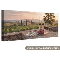 OneMillionCanvasses® Leinwandbild Panorama Wein - Gläser - Trauben - Weinberg, Fotodruck (1 St), Wandbild, Deko Schlafzimmer Wohnzimmer Flur 60x20 cm