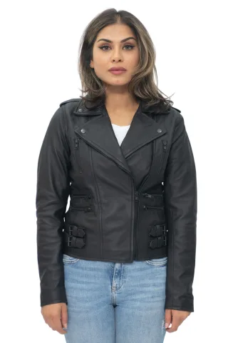Damen Leder Vintage Brando Bikerjacke-Orlando
