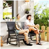 Outsunny Gartenbank Sitzbank aus Metall Parkbank bis 200 kg belastbar (Gartenschaukel, 1-St., 2-Sitzer Schaukelstuhl), für Garten, Terrasse, Veranda 120 x 70 x 85 cm Grau