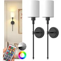 LOHAS-LED Wandleuchte 2er-Set Kabellose Stoff-Wandleuchten mit Akku, 3600 mAh, LED wechselbar, warmweiß bis kaltweiß + bunte Farben, RGBCW dimmbar, IR-Fernbedienung, E26 Sockel