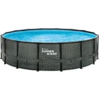 SUMMER WAVES Pool Frame Pool (Komplettset, 5-tlg., Filterpumpe, Einstiegsleiter, Plane, Reinigungs- & Repairkit), Ø 488x122 cm Rattanoptik grau rund