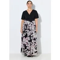 Ulla Popken Abendkleid Maxikleid Ausbrenner V-Ausschnitt Halbarm
