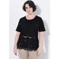 Ulla Popken T-Shirt T-Shirt Lochspitze Oversized Rundhals Halbarm