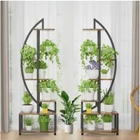 Jibenhome Pflanzentreppe Blumenständer mit 6 Ebenen, 2 Stück Pflanzenregal mit Pflanzenlicht