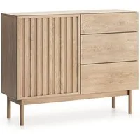 Beautysofa Kommode SAPPORO im Japandi-Stil (Push-to-Open-Funktion, mit 3 Schubladen und 1 Tür), Lamellenfront