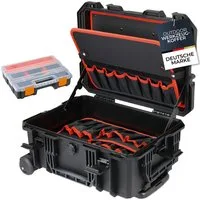 HMF Werkzeugkoffer 15604-02 Outdoor Werkzeugtrolley, Werkzeugkoffer leer mit Rollen, 46,5 x 36 x 22,5 cm, Schwarz