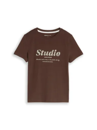 TOM TAILOR Denim - T-Shirt mit Frontprint braun - Gr. - S