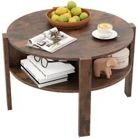 COSTWAY Couchtisch, Rund mit Stauraum, Wohnzimmertisch Holz, weiß