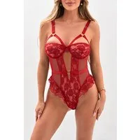 Orchibelle Corsage Eleganter Spitzen-Body aus Mesh – Damen Dessous mit Herzdetail Sexy Bodysuit – Reizwäsche mit Herzausschnitt für besondere Anlässe