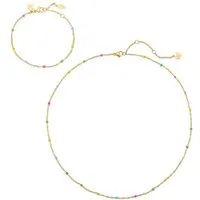 Hey Happiness Schmuckset Sommerfarben Filigranes Schmuckset, Kette & Armband Damen Edelstahl wasserfest mit bunten Perlen