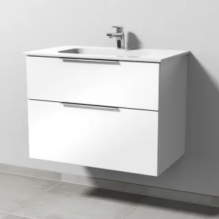 Sanipa 3way Keramik-Set Design Keramik-Waschtisch und Unterbau mit 2 Auszügen, Weiß-Glanz UF48078