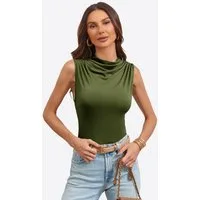 Imily Bela Tanktop Damen ärmellos Top mit Drapiert-Kragen Slim Casual hoher Ausschnitt (Packung, 1-tlg., 1per-Pack) in Unifarbe