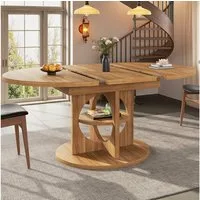 i@home Esstisch Ausziehbarer Esstisch mit Stauraum (1 Tisch), 110–150cm, Holzoptik/Schwarz, belastbar bis 60kg, rund zu oval