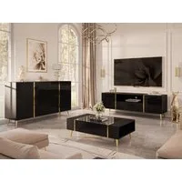 ALLHOUSE24 Wohnzimmer-Set DIAMANT Schwarz Hochglanz GOLD Metallfüßen Wohnzimmer Möbel SET, (3-St), Das Set besteht aus: Kommode, TV Schrank, Couchtisch