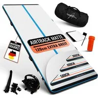 AthleticPro Turnmatte Airtrack Matte - 120cm breit, 3-5m Turnmatte aufblasbar, Tragetasche (10 cm), inkl. elektrischer Pumpe, Reparaturset, wasserdicht