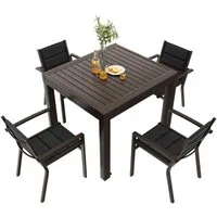 GUNJI Gartenstuhl Stapelstühle, Bequem, Korrosionsbeständigkeit Garten-essgruppe (verstärkter Alu-Outdoorstuhl, max Belastung 160 kg, stapelbar, leicht, Doppellagiger Sitzstoff), Aluminium-Gartentisch mit Klappbarer Tischplatte bis 100kg