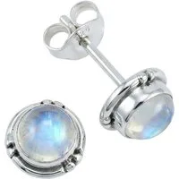 mantraroma Paar Ohrstecker LITANG aus 925 Silber mit Regenbogen Mondstein (Paar, Paar Ohrringe mit Schmuckbeutel), 925 Sterling Silber Ohrringe für Damen