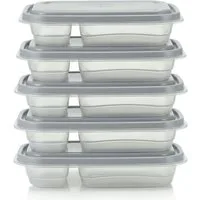 Arendo Frischhaltedose 5er Set mit Deckel & 2 Fächern, Vorratsdose, Lunchboxen, auslaufsicher, Kunststoff, (Set, 5-tlg., 1 L pro Dose (0,7 L + 0,3L), stapelbar, Meal Prep Boxen), Mikrowellen, Gefrier & spülmaschinengeeignet, lebensmittelecht