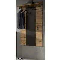 Inn.Furn Garderobenpaneel Cooper (Wandgarderobe in Eiche Artisan und Basalt grau, 80 x 141 cm), mit großer Kleiderstange und 7 Haken