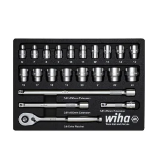 Wiha Ratschenschlüssel Set 3/8 zoll 22-teilges Set in Schaumeinlage - 44708