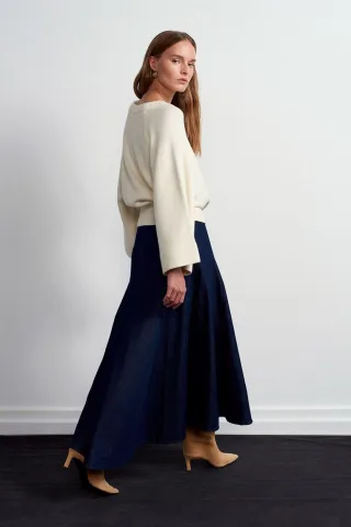 Hochtaillierter Maxi A-Linien Jeansrock
