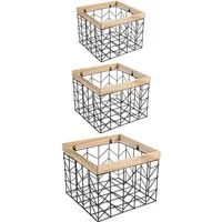 IDIMEX Aufbewahrungskorb BOHAI (Set), Metallkorb BOHAI 3er Set Drahtkorb Organizer schwarz/natur