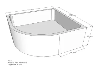 Neuesbad Wannenträger für Bette Corner 90x90x15 Viertelkreis SD21098