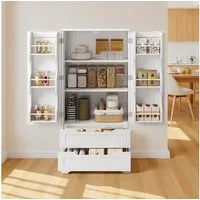 Bealife Highboard Küchenschrank, verstellbare Regalebene,mit 2 Schubladen 2 Türen,Weiß