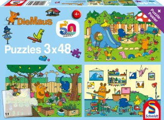 Schmidt Puzzle 56394 - Ein Tag mit der Maus [3x48 Teile]