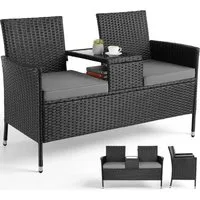 TLGREEN Balkonset Polyrattan Gartenbank 2er Set, (Wetterfest UV-beständig Rattan Sofa Outdoor, mit Tisch & Weichen Sitzkissen), Balkonmöbel für Kleinen Balkon/Terrasse/Garten