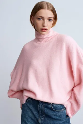 Übergroßer gerippter Rollkragenpullover