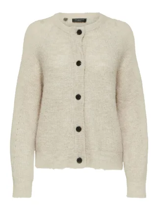 selected women - SLWLULU LS KNIT SHORT CARDIGAN NOOS Birch - Gr. - L