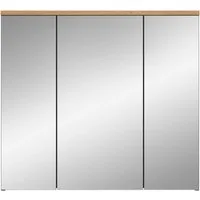 welltime Spiegelschrank REHAT, Breite 80 cm, 3 Spiegeltüren, 6 Einlegeböden Türanschlag der mittleren Tür wechselbar, Grifflose Spiegelfront
