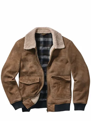 Mey & Edlich Herren Tollkühne Fliegerjacke Braun Ziegenveloursleder