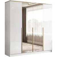 Lookway Kleiderschrank AURORA 4D in Hochglanz Weiß Drehtürenschrank mit Spiegel