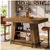 Tribesigns Bartisch Stehtisch 120 cm mit 3-stufigem Stauraum, Bistrotisch mit Fußablage