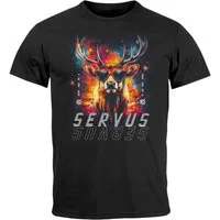 Neverless Print-Shirt Herren T-Shirt Servus Hirsch Trachtenshirt Modern Techno Style mit Print