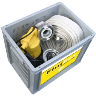 Jung Pumpen Flutbox komplett mit Pumpe JP09479 mit Feuerwehrschlauch und Behälter, Tauchpumpe, für Hochwasser
