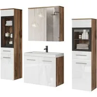 welltime Badmöbel-Set MADRIT II, Schrank mit Waschbecken, 2 Hänger, Spiegelschrank, (Komplett-Set, 5-St), Hängende Badmöbel mit Glaseinsätzen – in vielen Farben erhältlich