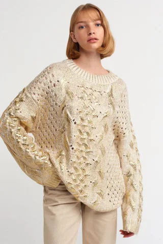 Oversized Kabelstrick-Pullover mit Rundhalsausschnitt