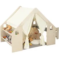 COSTWAY Spielzelt 6 in 1 Spielhaus mit Kindersitzgruppe & 6 Aufbewahrungsbox, Holz