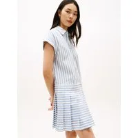 Tommy Hilfiger Shirtkleid POPLIN PLEATED SHORT SS DRESS mit Logo-Stickerei