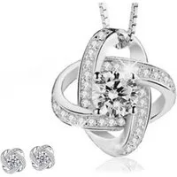 ELLAWIL Ohrring und Ketten Set Silberkette + Ohrringe dreifach Ring Anhänger Zirkonia Ohrstecker (Kettenlänge 45 cm kürzbar um 5 cm, Sterling Silber 925), inklusive Geschenkschachtel